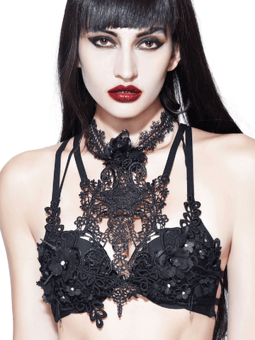 Lace Harness with 3D Flowers / Gothic Chest Strap Top
